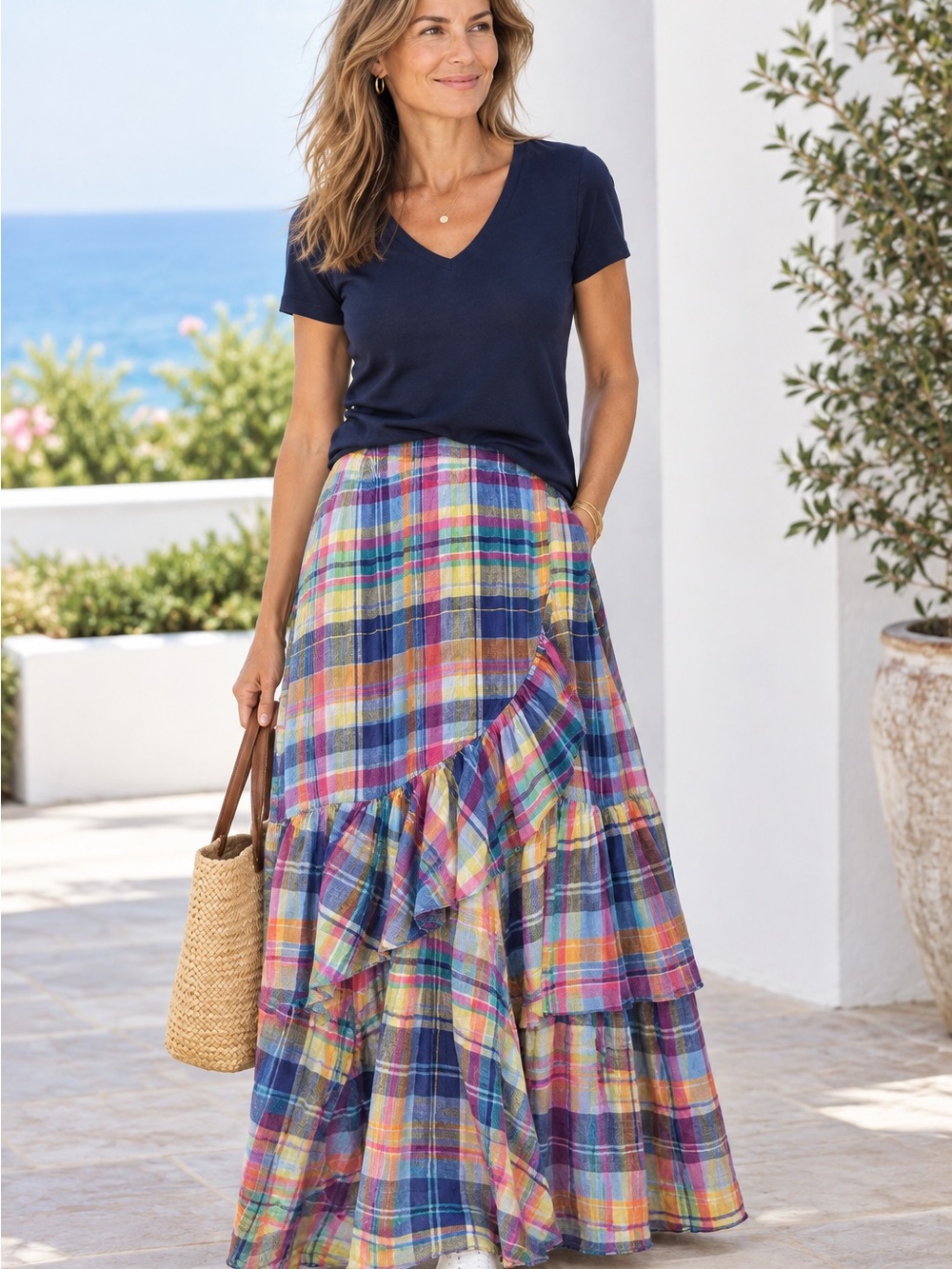 Ralph Lauren Multi-Color Plaid Asymmetrical Ruffle Skirt - Picture 4 of 4